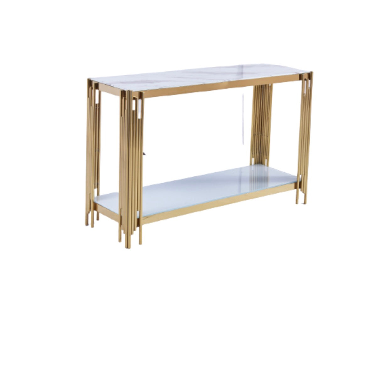 CONSOLE FLUTE EN GOLD MARBRE BLANC