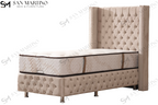 Lit Coffre Enfant CLOUTE BEIGE - Velours capitonné