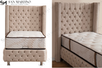 Lit Coffre Enfant CLOUTE BEIGE - Velours capitonné