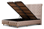 Lit Coffre LUNA BEIGE - Velours capitonné