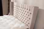 Lit Coffre CLOUTE BEIGE - Velours capitonné