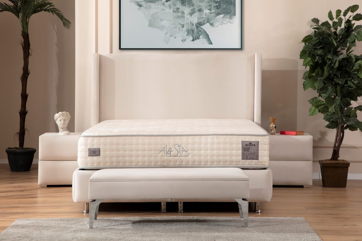 Lit Coffre COCO BLANC ECRU - Velours