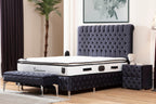 Lit Coffre LUNA GRIS ANTHRACITE - Velours capitonné