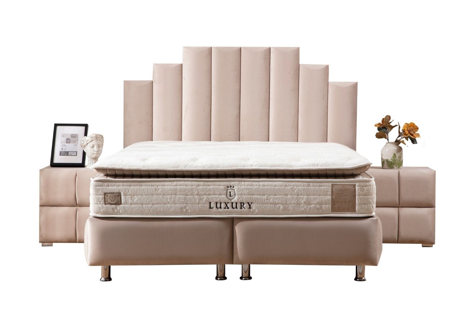 Lit Coffre NATURA BEIGE - Velours