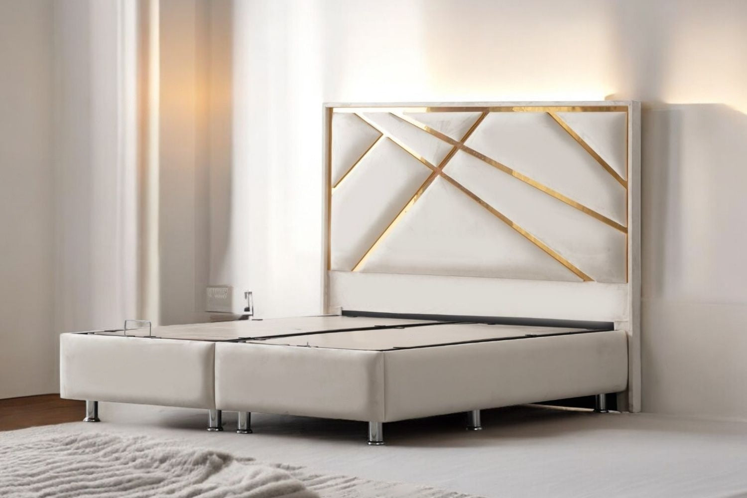 Lit Coffre PARMA BEIGE CLAIR - Velours