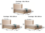 Lit Coffre CLOUTE BEIGE - Velours capitonné