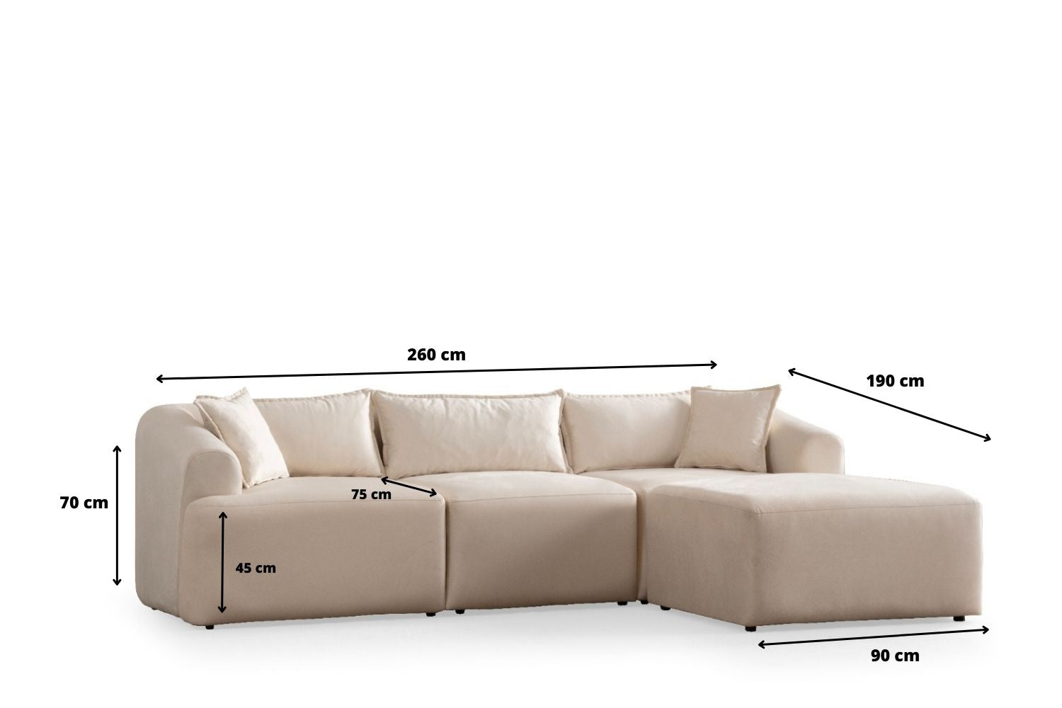 Canapé MILA Modulable Velours Blanc Cassé