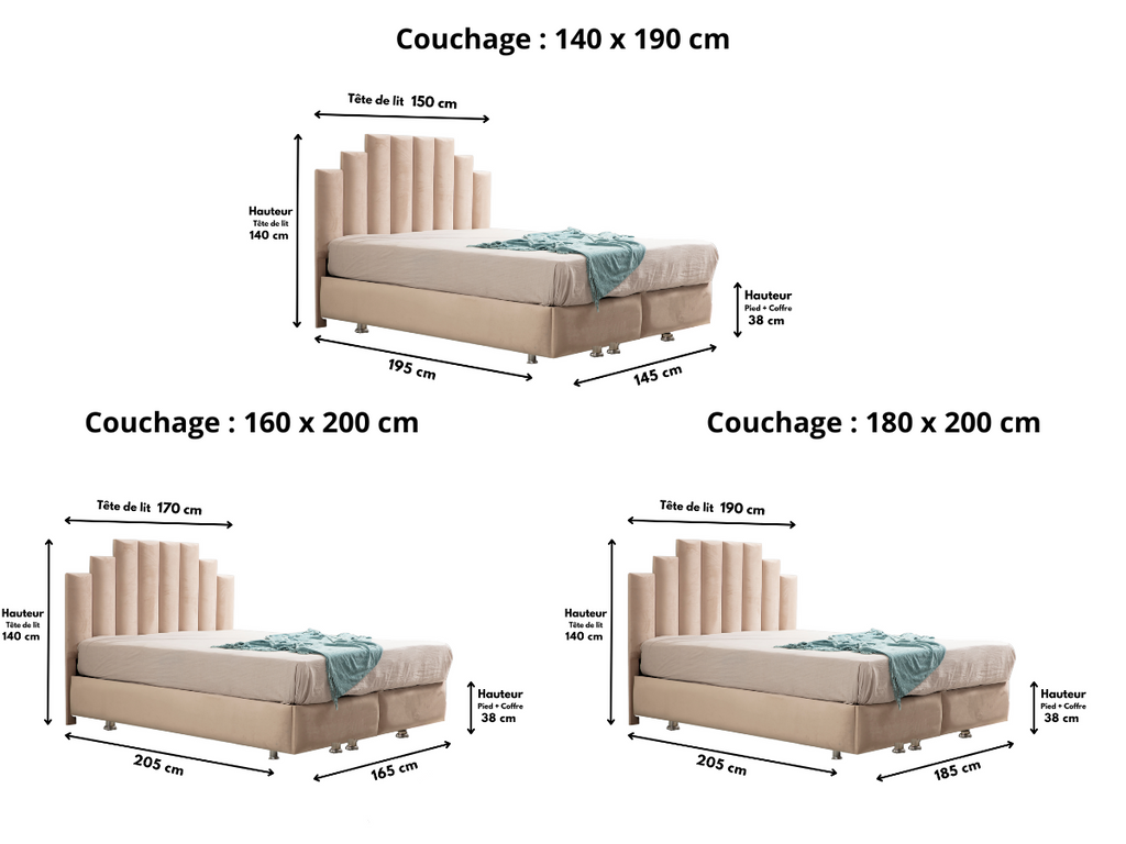 Lit Coffre NATURA BEIGE - Velours