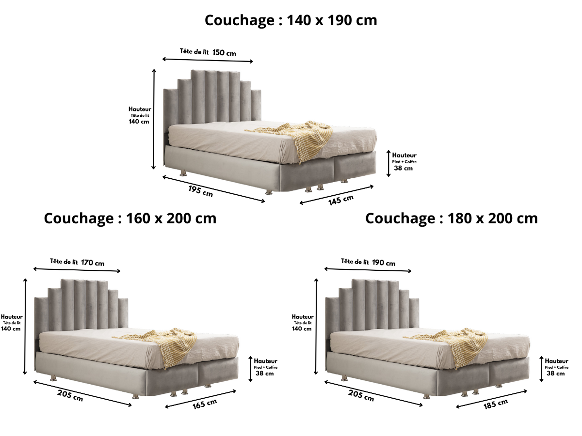 Lit Coffre NATURA GRIS - Velours