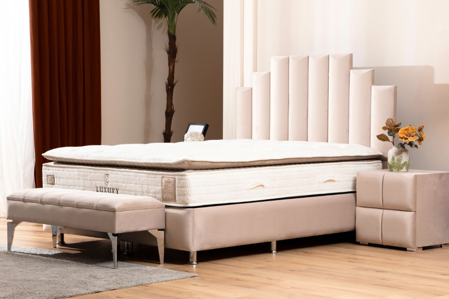 Lit Coffre NATURA BEIGE - Velours