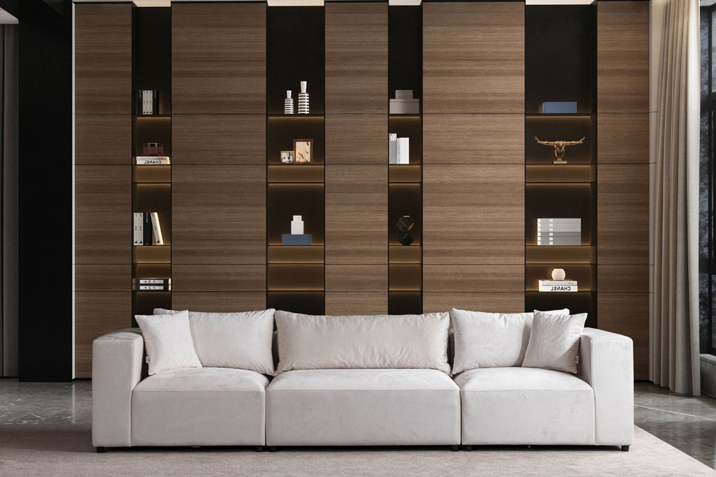 Canapé Azra Modulable Velours Blanc cassé