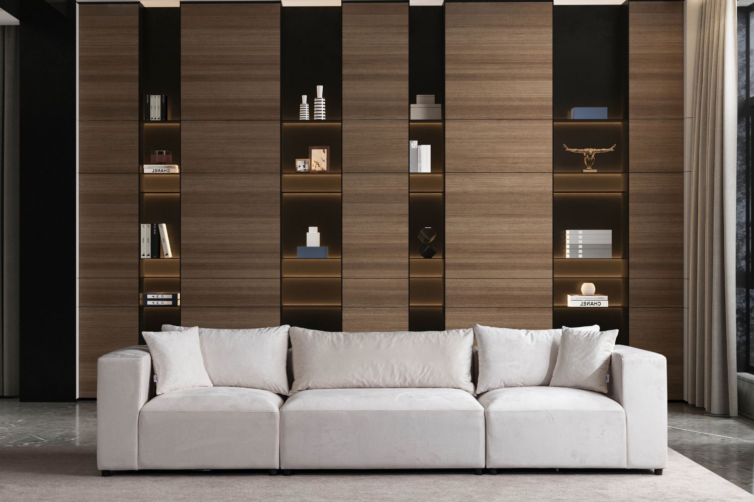 Canapé Azra Modulable Velours Blanc cassé