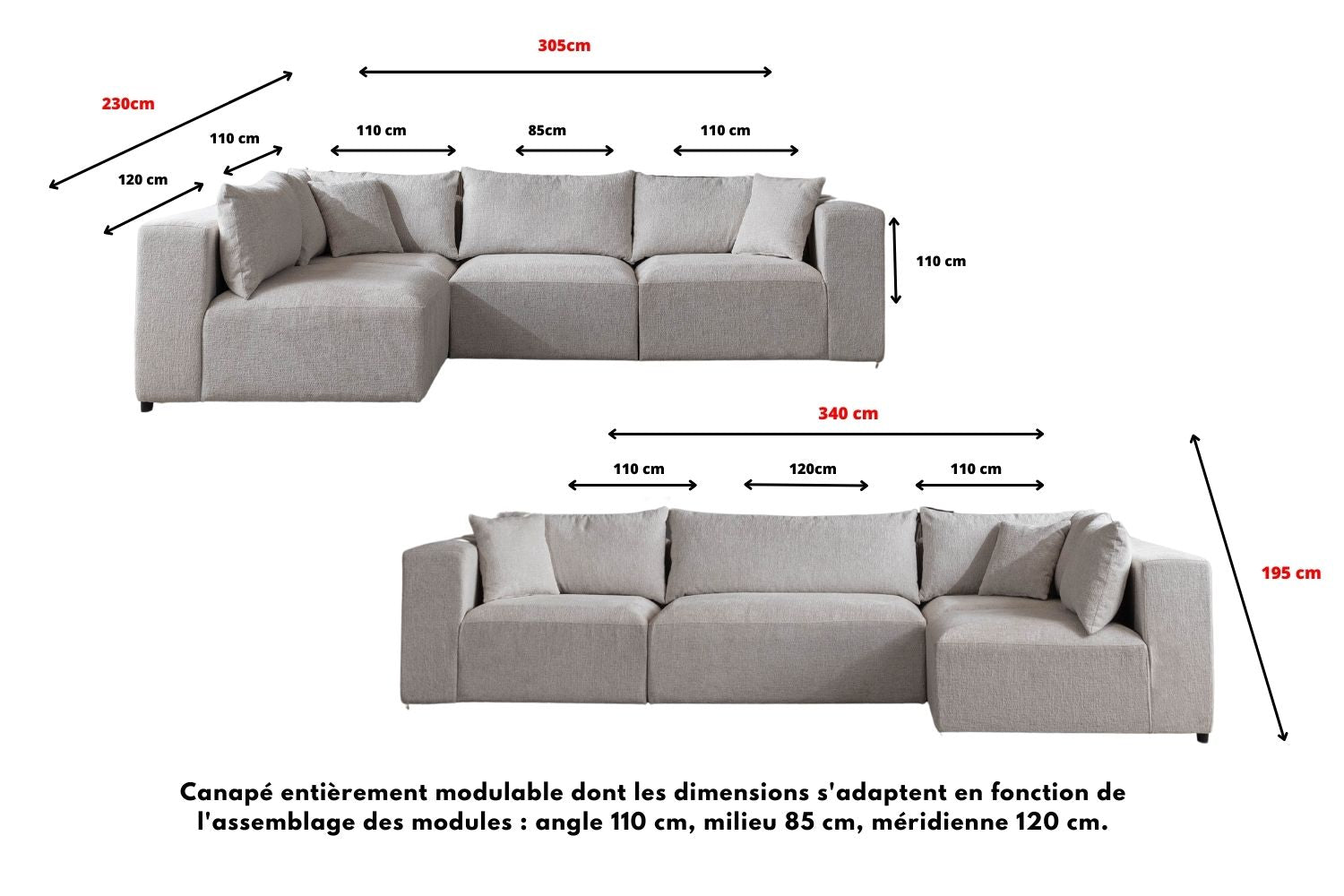 Canapé Azra Modulable Chenille Blanc cassé