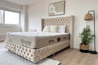 Lit Coffre CLOUTE BEIGE - Velours capitonné