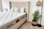 Lit Coffre CLOUTE BEIGE - Velours capitonné