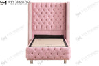 Lit Coffre Enfant CLOUTE ROSE - Velours capitonné
