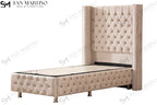Lit Coffre Enfant CLOUTE BEIGE - Velours capitonné