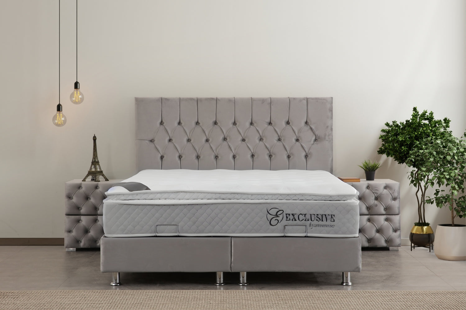 Lit Coffre HUGO GRIS - Velours