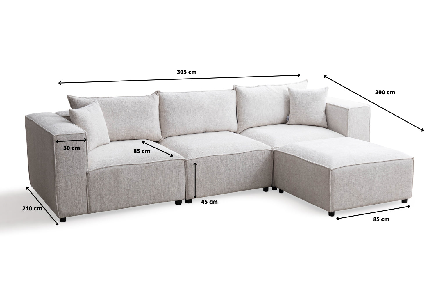 Canapé Elégance Chenille Modulable Blanc cassé 3+1 Pouf