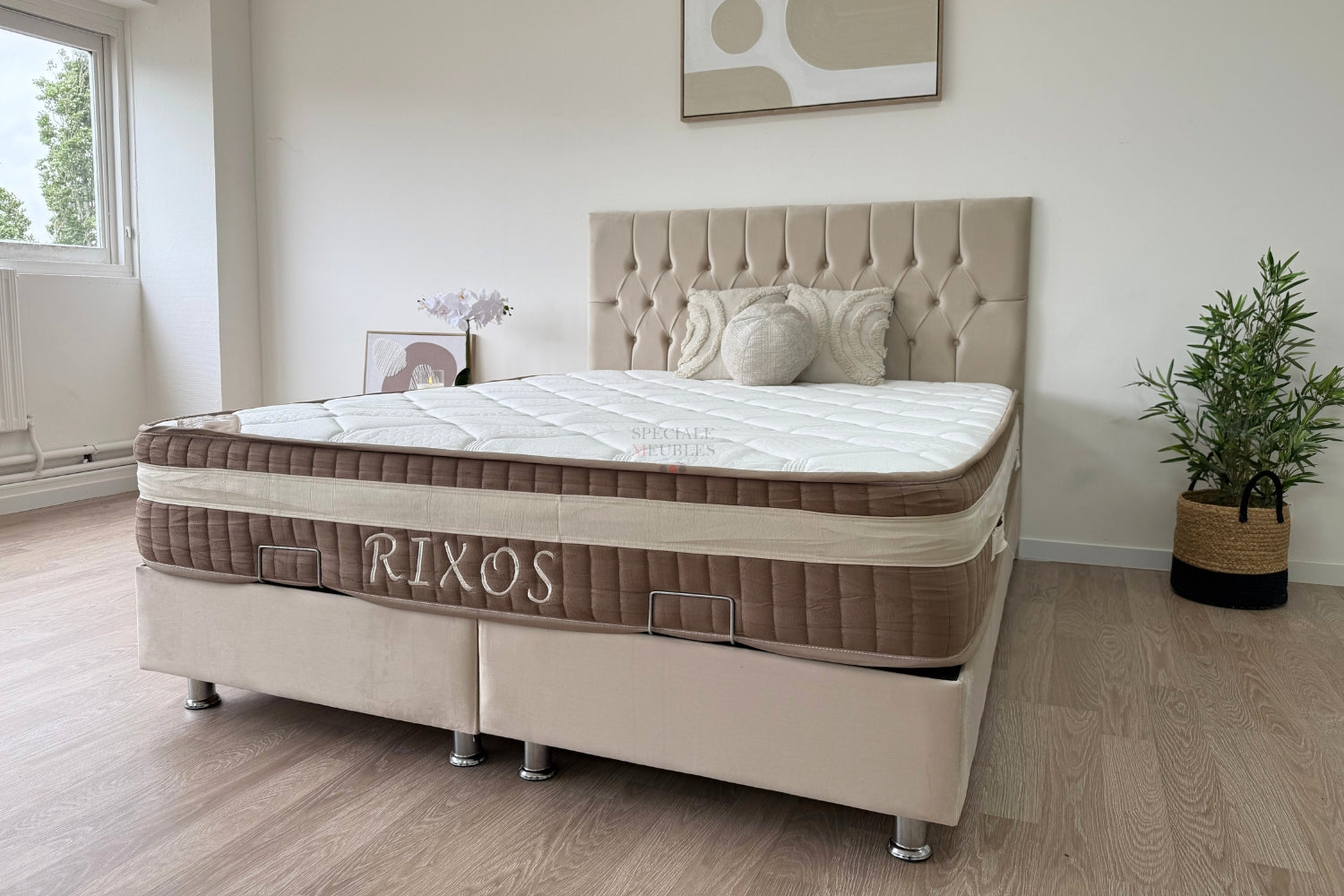 Lit Coffre HUGO BEIGE - Velours