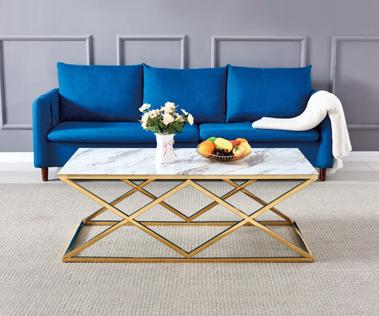 TABLE BASSE RECTANGLE GOLD MARBRE BLANC