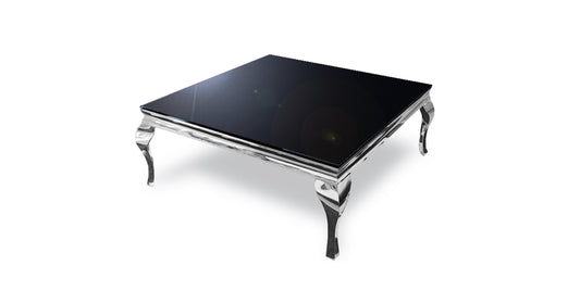 TABLE BASSE BAROQUE CARREE CHROME NOIR