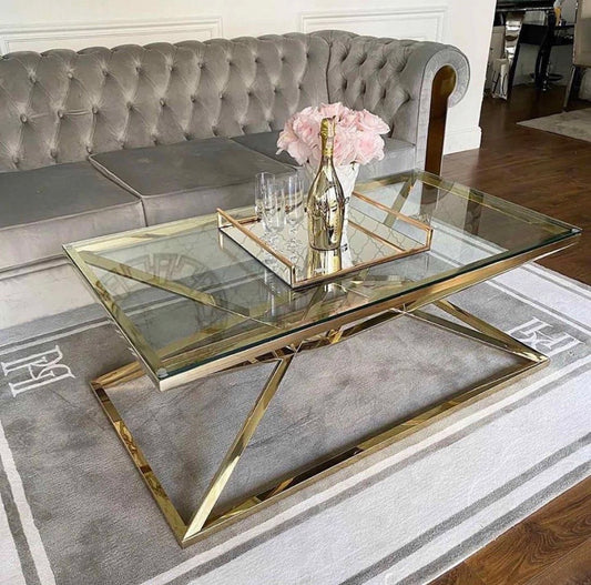 TABLE BASSE RECTANGLE PYRAMIDE GOLD TRANSPARENT
