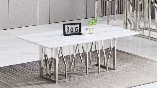 TABLE BASSE PORTOFINO CHROME MARBRE BLANC