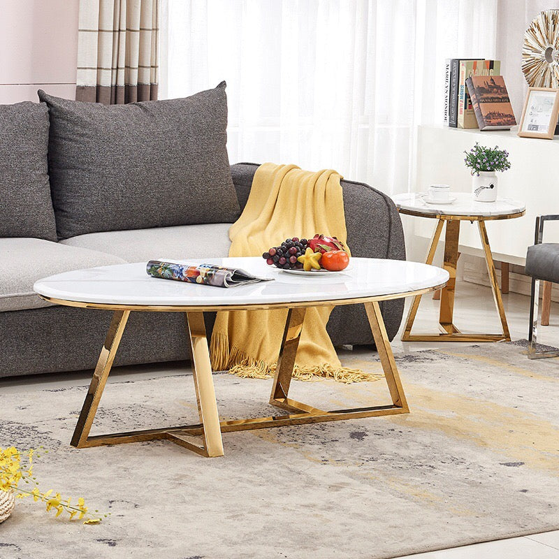 TABLE BASSE GAMMA GOLD MARBRE BLANC