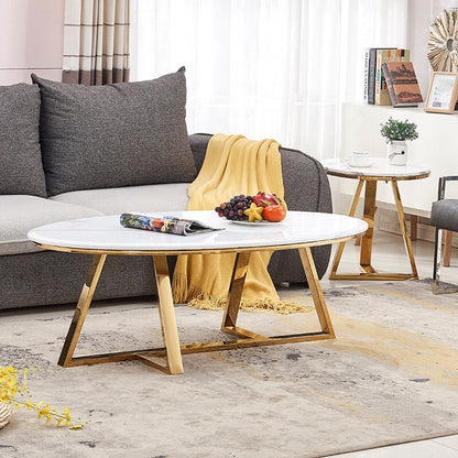 TABLE BASSE GAMMA GOLD MARBRE BLANC