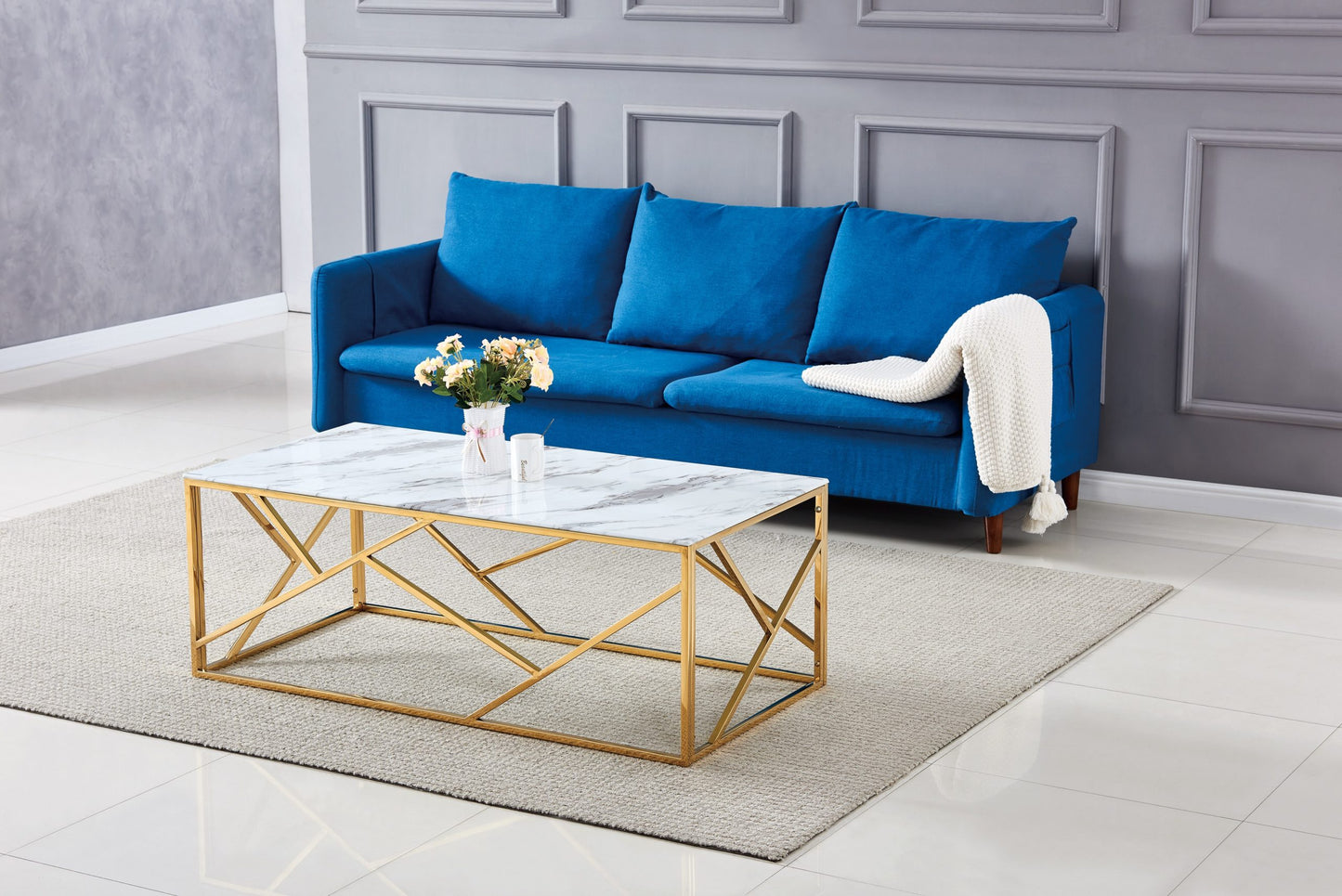 TABLE BASSE GEOMAG GOLD MARBRE BLANC