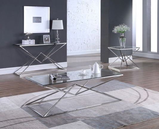 TABLE BASSE RECTANGLE PYRAMIDE CHROME TRANSPARENT