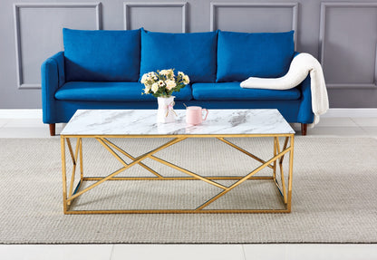 TABLE BASSE GEOMAG GOLD MARBRE BLANC